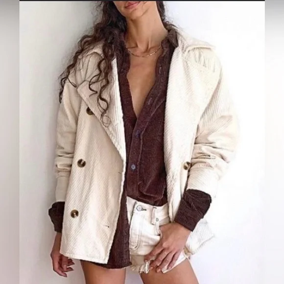 Free People Remi Brown Corduroy Oversized Shirt Jacket - Picture 4 of 17